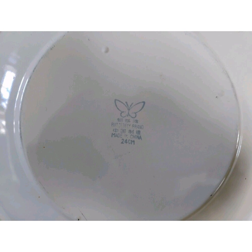 Vintage Chinese Enamelware Blue White Koi Carp Fish Metal Dinner Plates Set of 6 - Picture 3 of 4